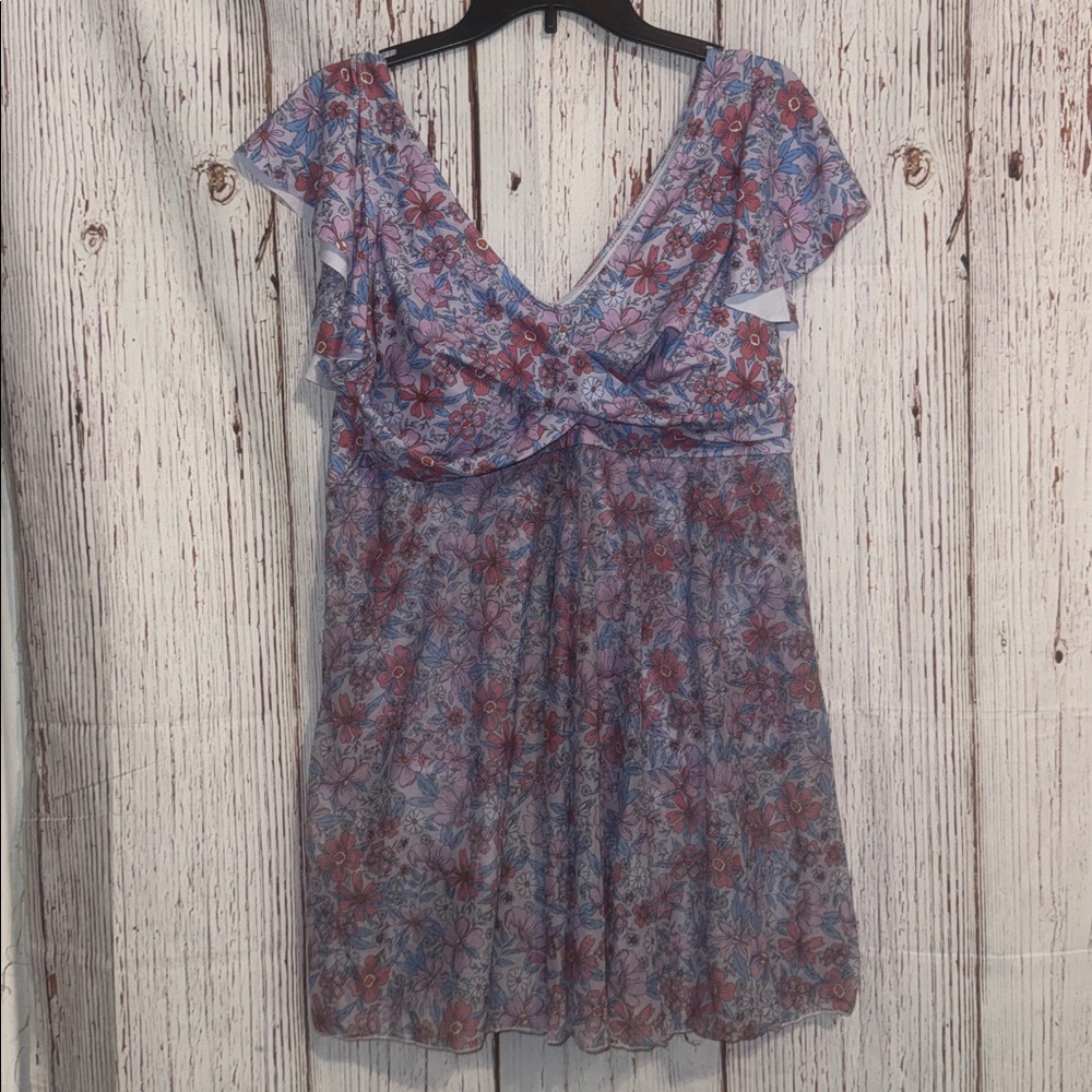 Floral Lavender & Pink Swim Top with attached tule skirt